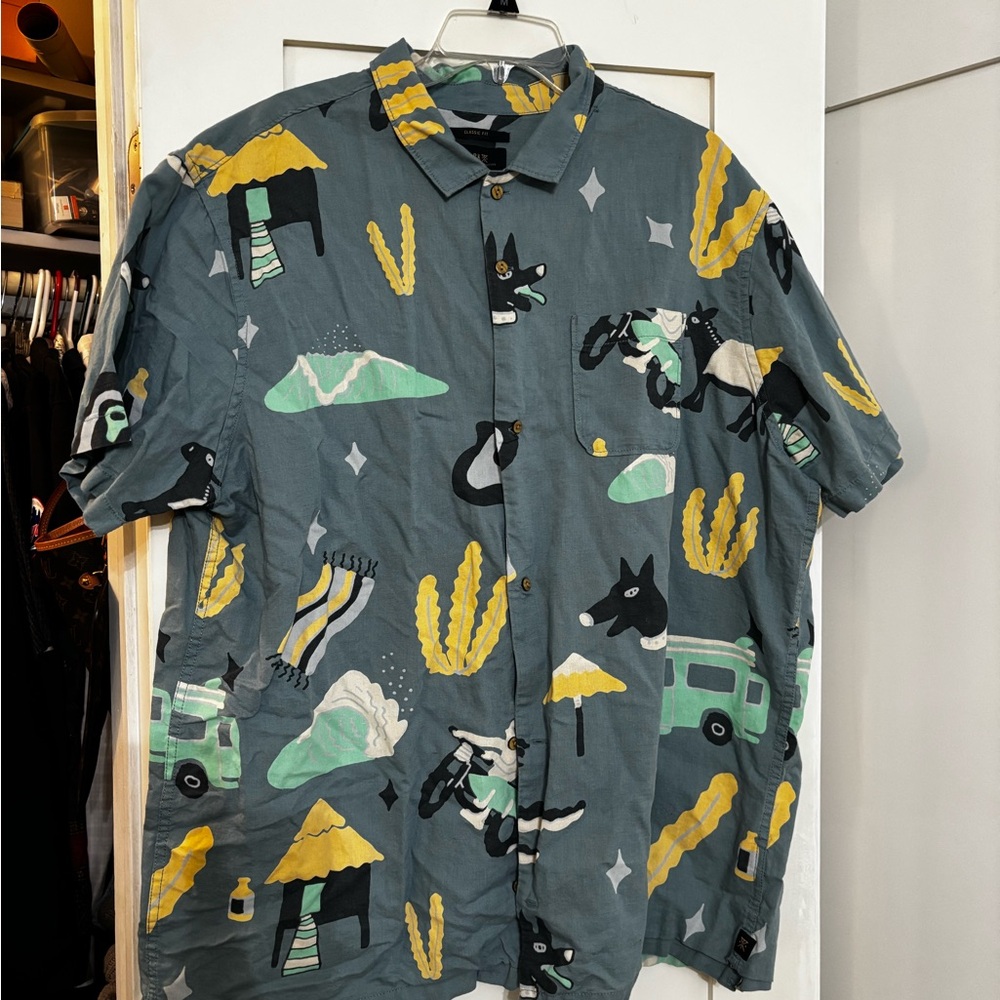 Roark Short-Sleeve Button-Down in Teal with Yellow and Mint Accents